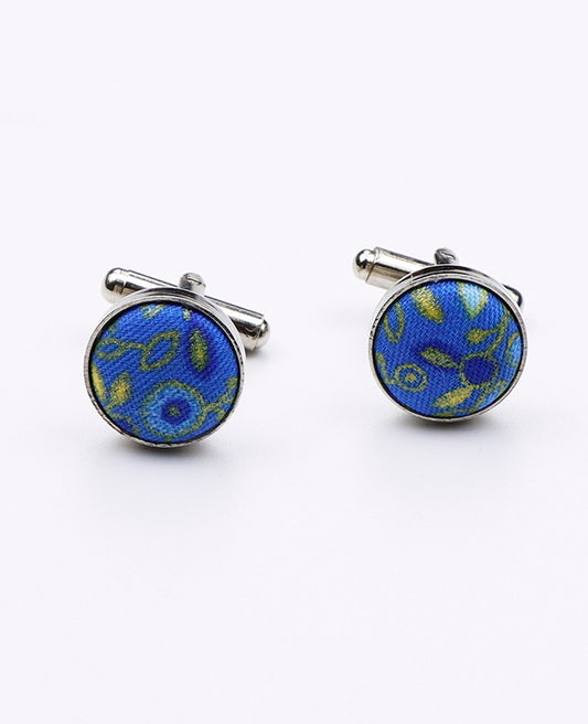 Boutons de Manchette Liberty Bleu n°3 en Coton «Gaspard»