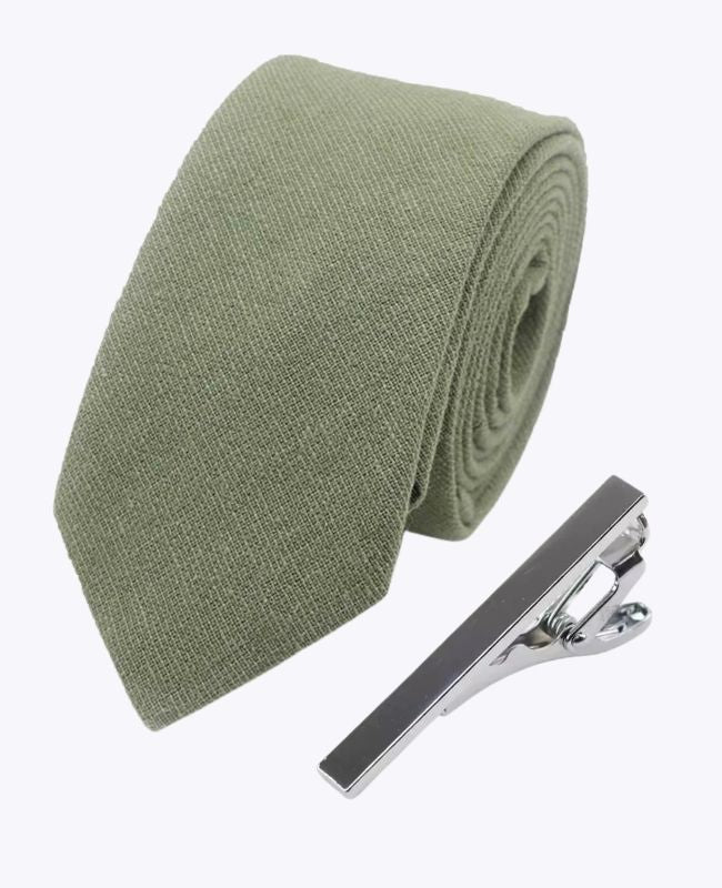 Cravate + Pince à Cravate Vert n°2 Homme en Coton «Edgard» Cravate + Pince à Cravate Vert n°2 Homme en Coton «Edgard»