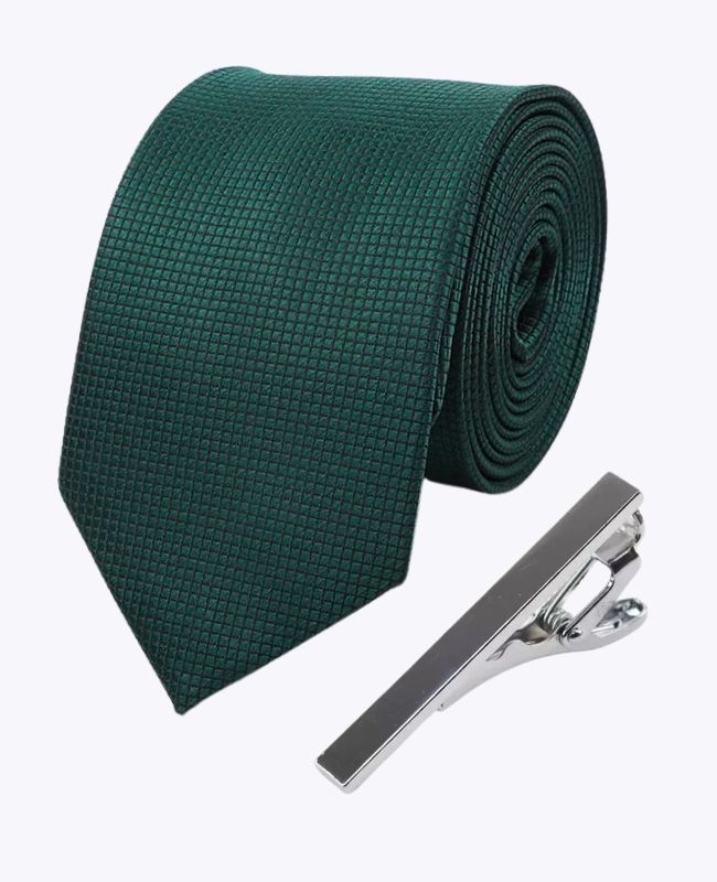 Cravate + Pince à Cravate Vert n°2 Homme en Polyester «Martin» Cravate + Pince à Cravate Vert n°2 Homme en Polyester «Martin»