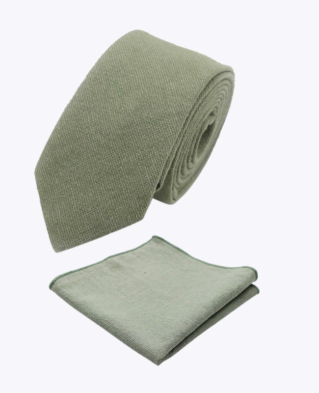 Cravate + Pochette de Costume Vert n°2 Homme en Coton «Edgard» Cravate + Pochette de Costume Vert n°2 Homme en Coton «Edgard»
