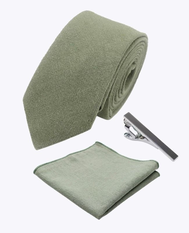 Cravate + Pochette de Costume + Pince à Cravate Vert n°2 Homme en Coton «Edgard» Cravate + Pochette de Costume + Pince à Cravate Vert n°2 Homme en Coton «Edgard»