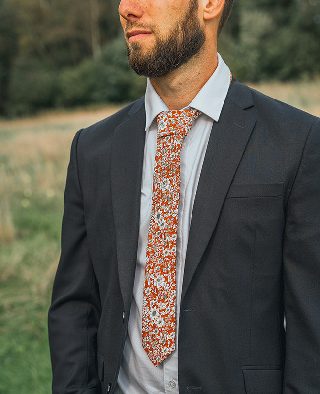 Cravate Liberty Orange Homme en Coton «Clovis» Cravate Liberty Orange Homme en Coton «Clovis»