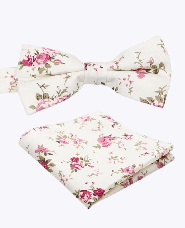 Noeud Papillon + Pochette de Costume Liberty Blanc n°7 Homme en Coton «Charles» Noeud Papillon + Pochette de Costume Liberty Blanc n°7 Homme en Coton «Charles»