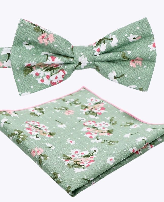 Noeud Papillon + Pochette de Costume Liberty Vert n°3 Homme en Coton «Gaspard» Noeud Papillon + Pochette de Costume Liberty Vert n°3 Homme en Coton «Gaspard»