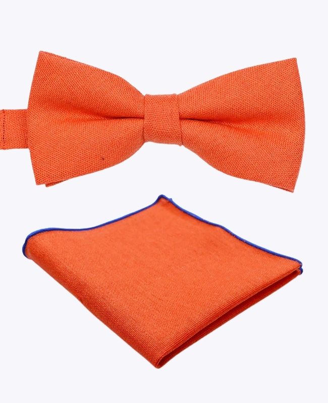 Noeud Papillon + Pochette de Costume Orange n°1 Homme en Lin «Basile» Noeud Papillon + Pochette de Costume Orange n°1 Homme en Lin «Basile»