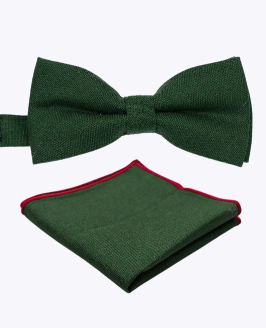 Noeud Papillon + Pochette de Costume Vert n°2 Homme en Lin «Basile»