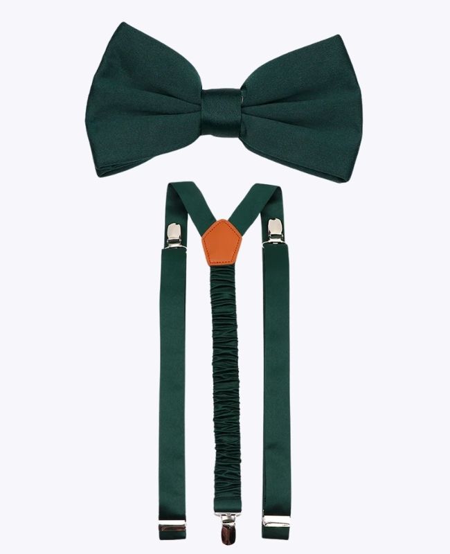 Noeud Papillon + Bretelles Vert n°4 Homme en Polyester «Anatole» Noeud Papillon + Bretelles Vert n°4 Homme en Polyester «Anatole»