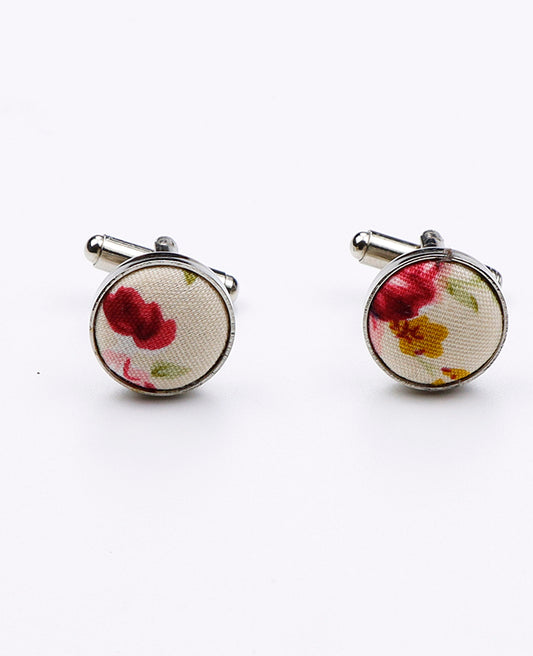 Boutons de Manchette Liberty Blanc n°4 en Coton «Charles»

