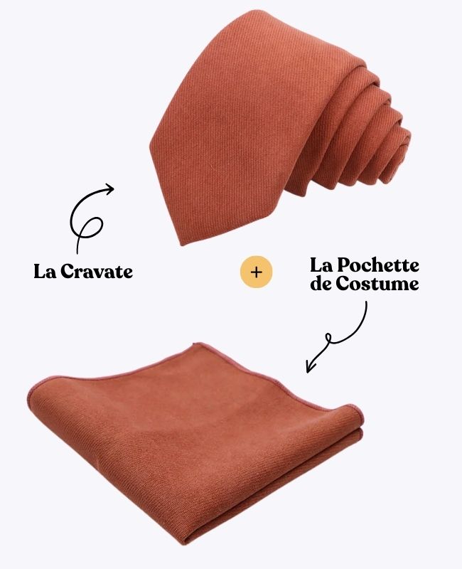 Cravate + Pochette de Costume Terracotta n°3 Homme en Effet Velours «Simon»