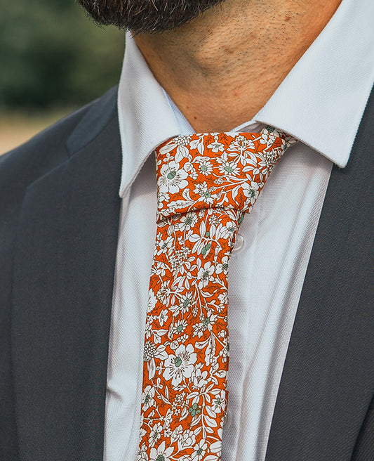 Cravate Liberty Orange Homme en Coton «Clovis»