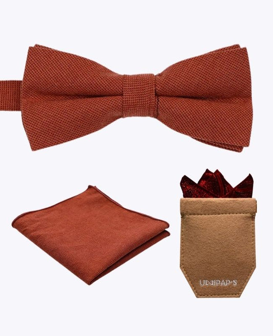 Noeud Papillon + Pochette de Costume + Étui Terracotta Homme en Coton «Edgard»