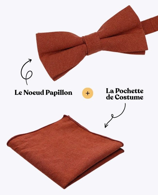Noeud Papillon Pochette de Costume Terracotta Homme en Coton Edgard