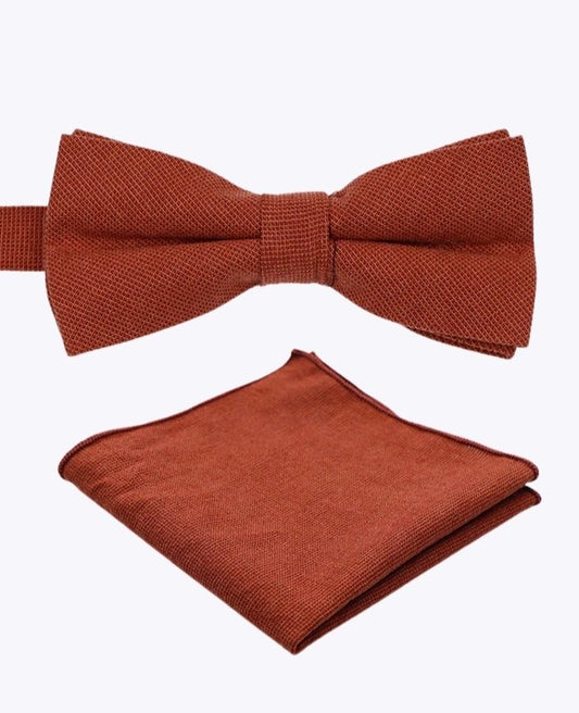 Noeud Papillon + Pochette de Costume Terracotta Homme en Coton «Edgard»